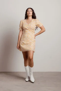 Tobi Picket Fence Floral Wrap Mini Dress -