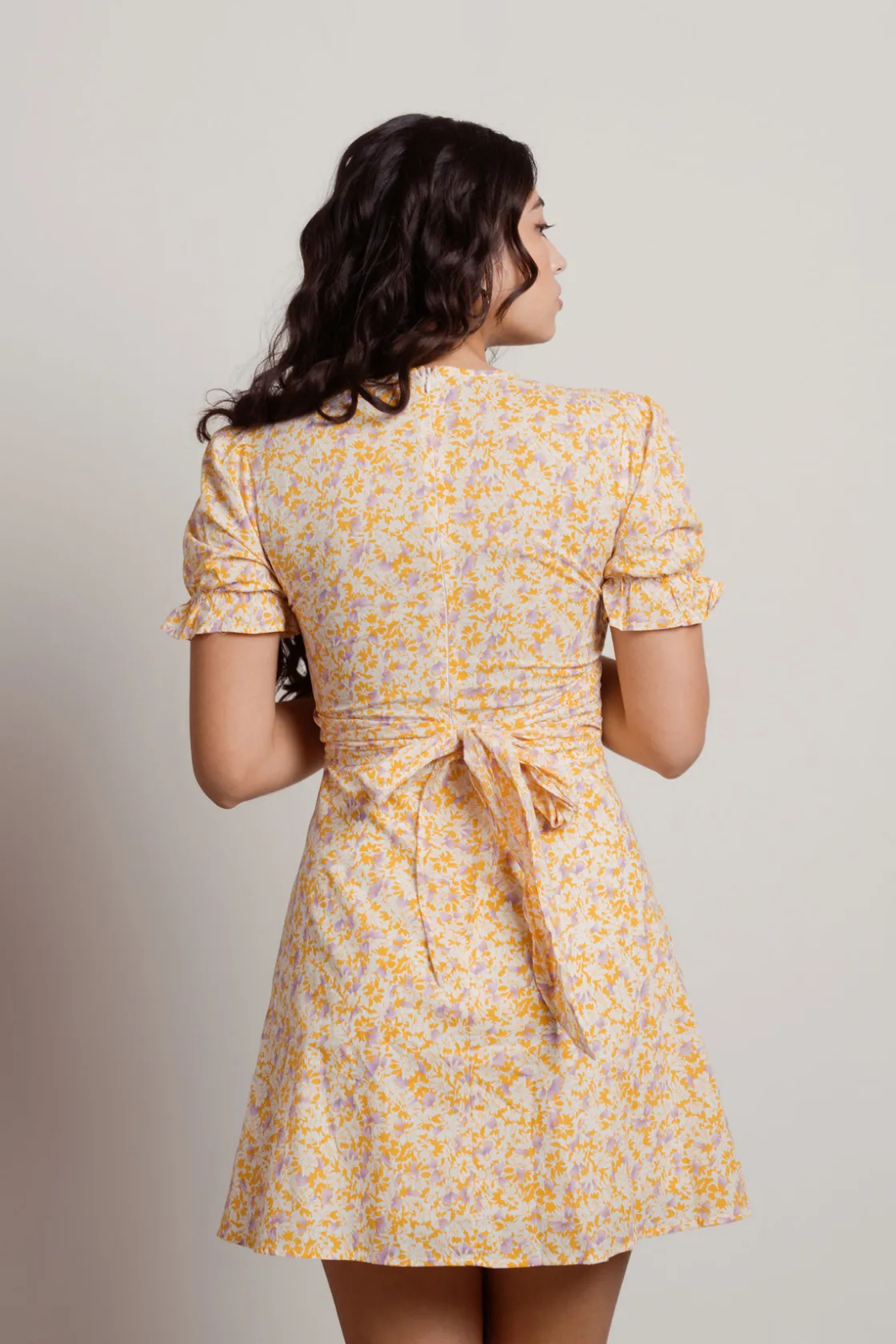 Tobi Picket Fence Floral Wrap Mini Dress -