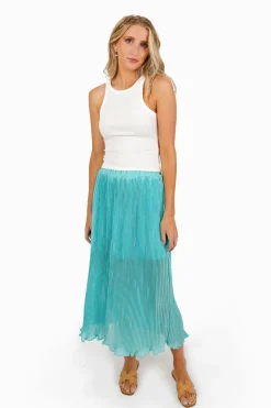 Tobi Pleat The Way Lettuce Hem Maxi Skirt - Mint