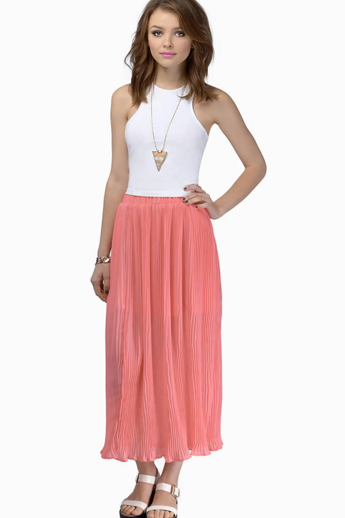 Tobi Pleat The Way Lettuce Hem Maxi Skirt - Mint