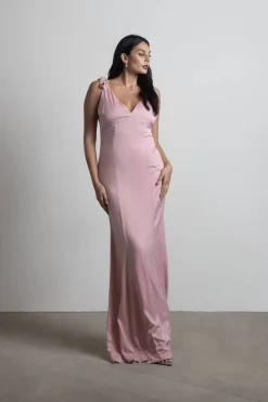 Tobi Priscella Satin Tie Strap Maxi Dress - Dusty Rose