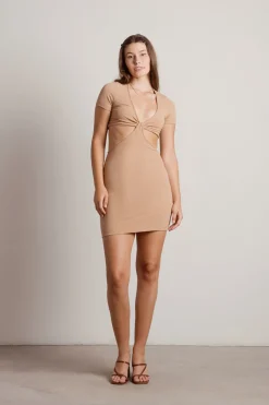 Tobi Promise You Ribbed Cutout Mini Dress - Brown
