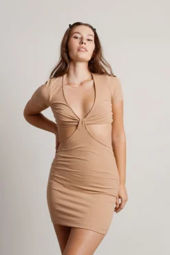 Tobi Promise You Ribbed Cutout Mini Dress - Brown
