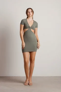 Tobi Promise You Ribbed Cutout Mini Dress - Brown