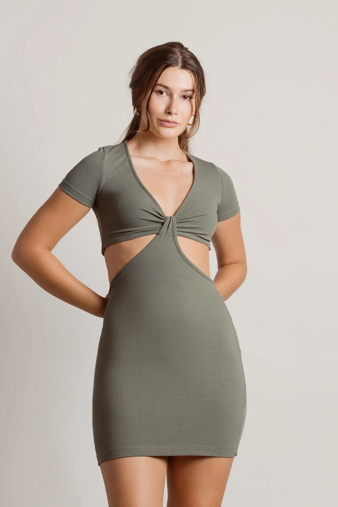Tobi Promise You Ribbed Cutout Mini Dress - Brown