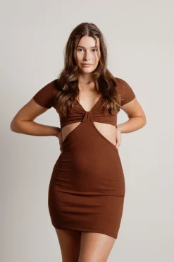 Tobi Promise You Ribbed Cutout Mini Dress - Brown