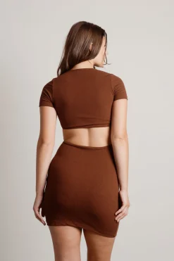 Tobi Promise You Ribbed Cutout Mini Dress - Brown