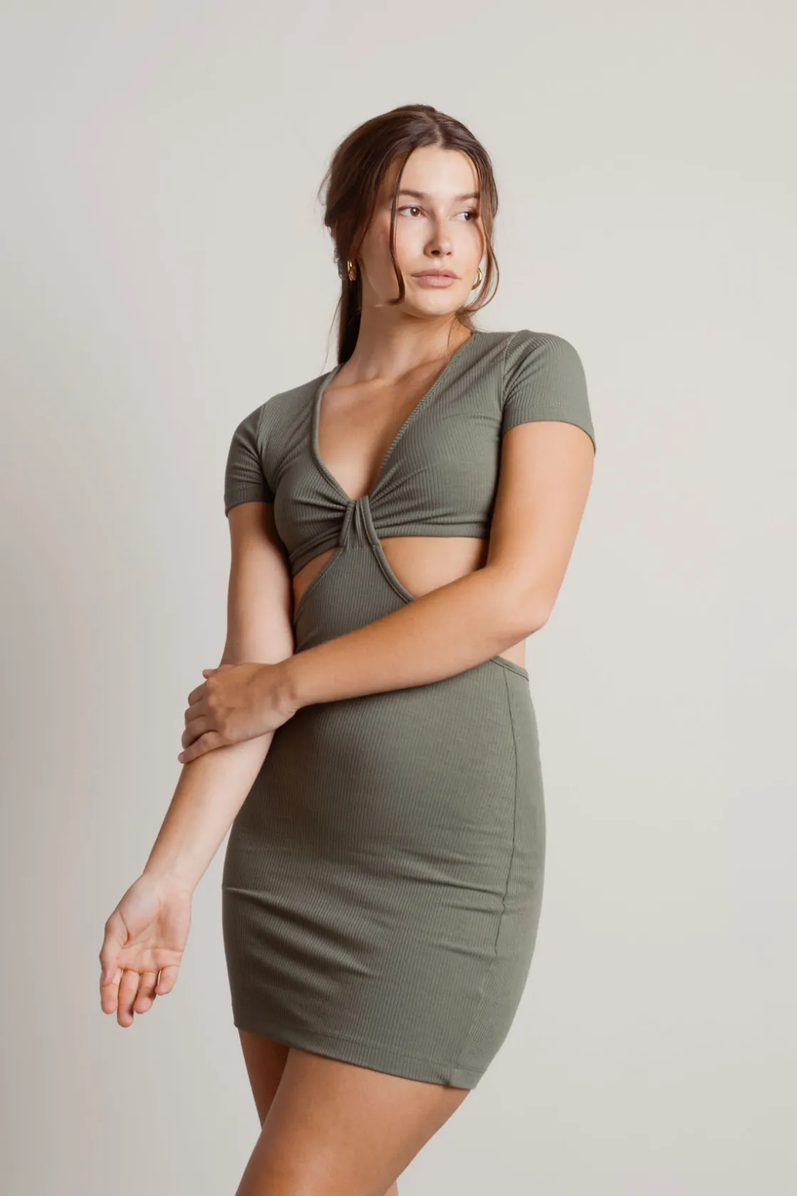 Tobi Promise You Ribbed Cutout Mini Dress - Brown