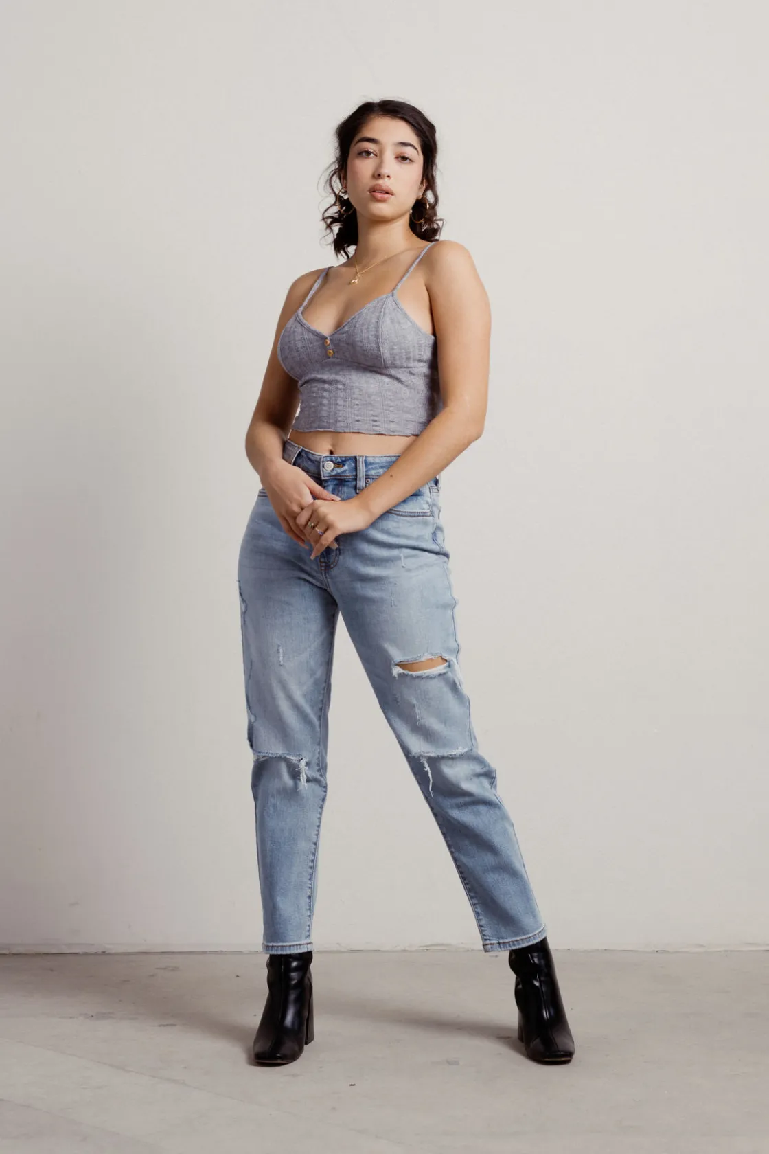 Tobi Quicksand Crop Top - Grey