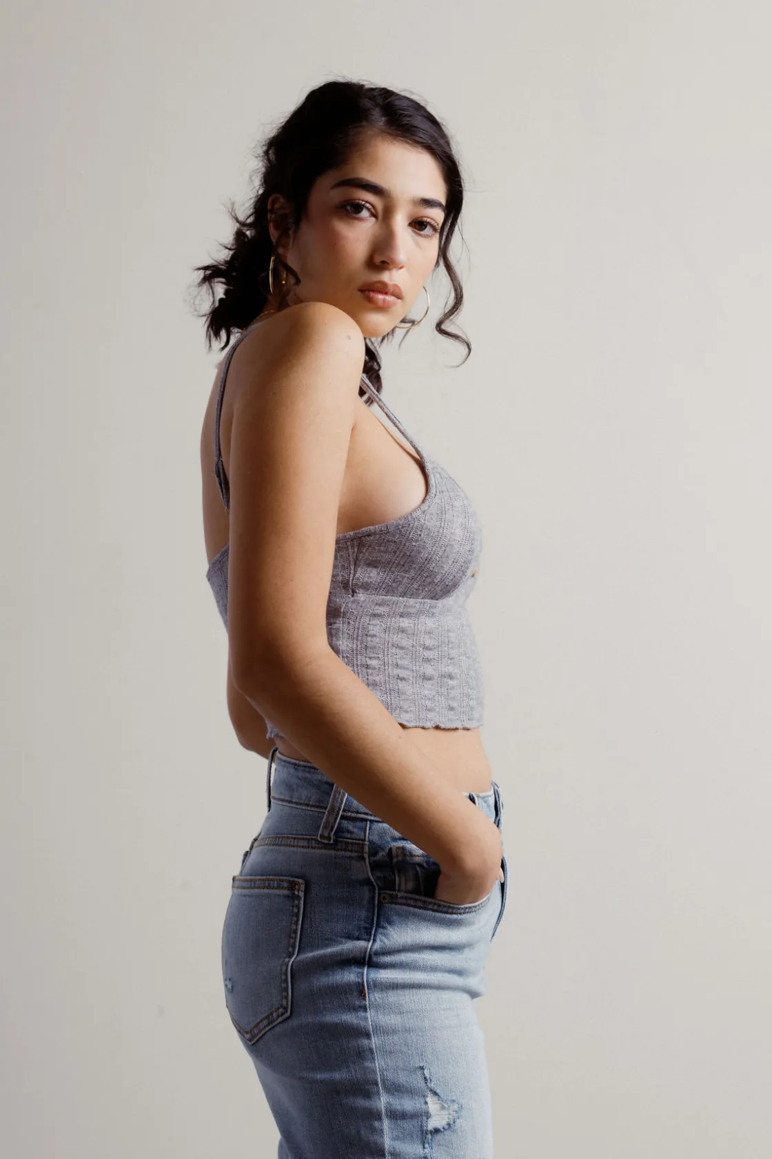 Tobi Quicksand Crop Top - Grey