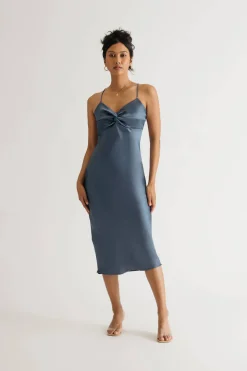 Tobi Quit Playing Games Satin Knot Midi Dress