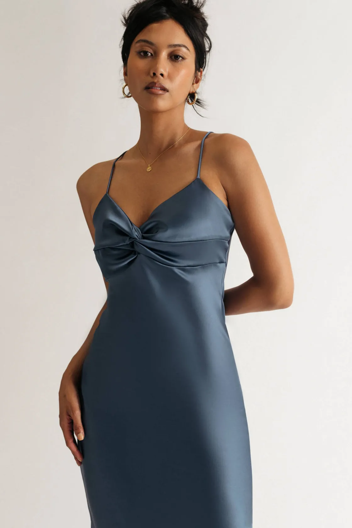 Tobi Quit Playing Games Satin Knot Midi Dress