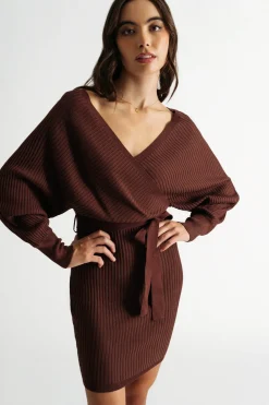 Tobi Rachael Wrap Sweater Mini Dress - Black