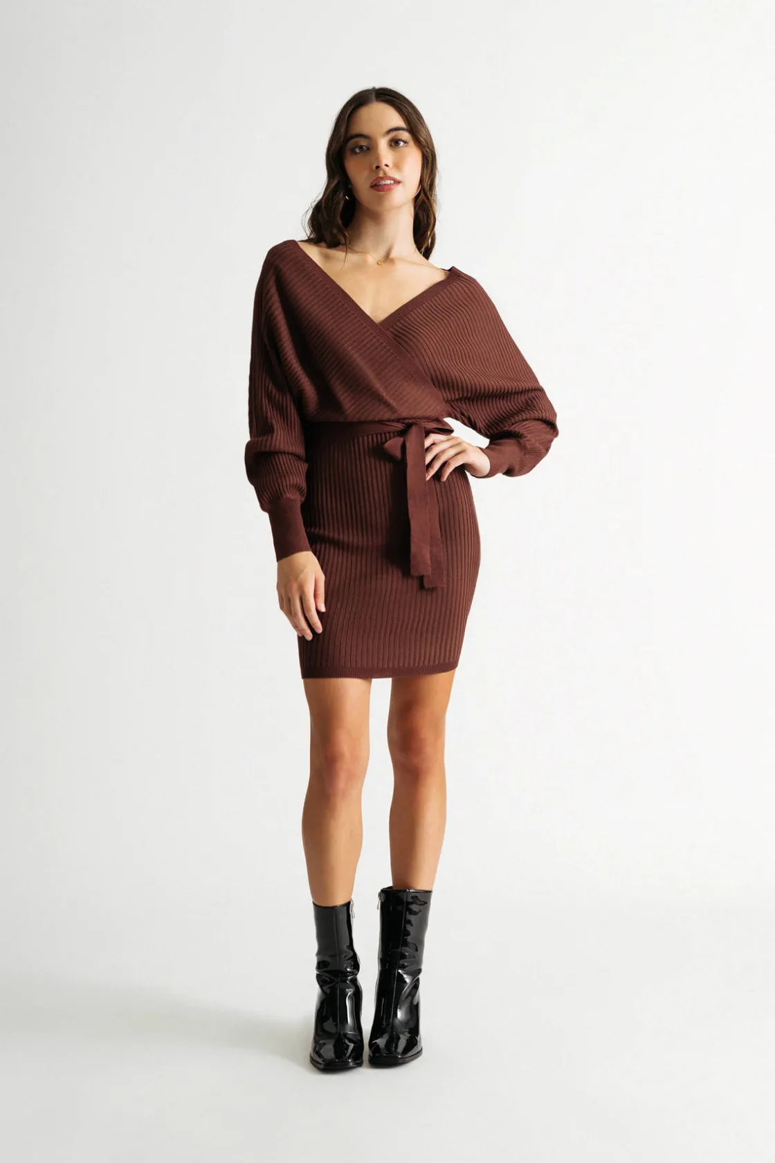 Tobi Rachael Wrap Sweater Mini Dress - Black