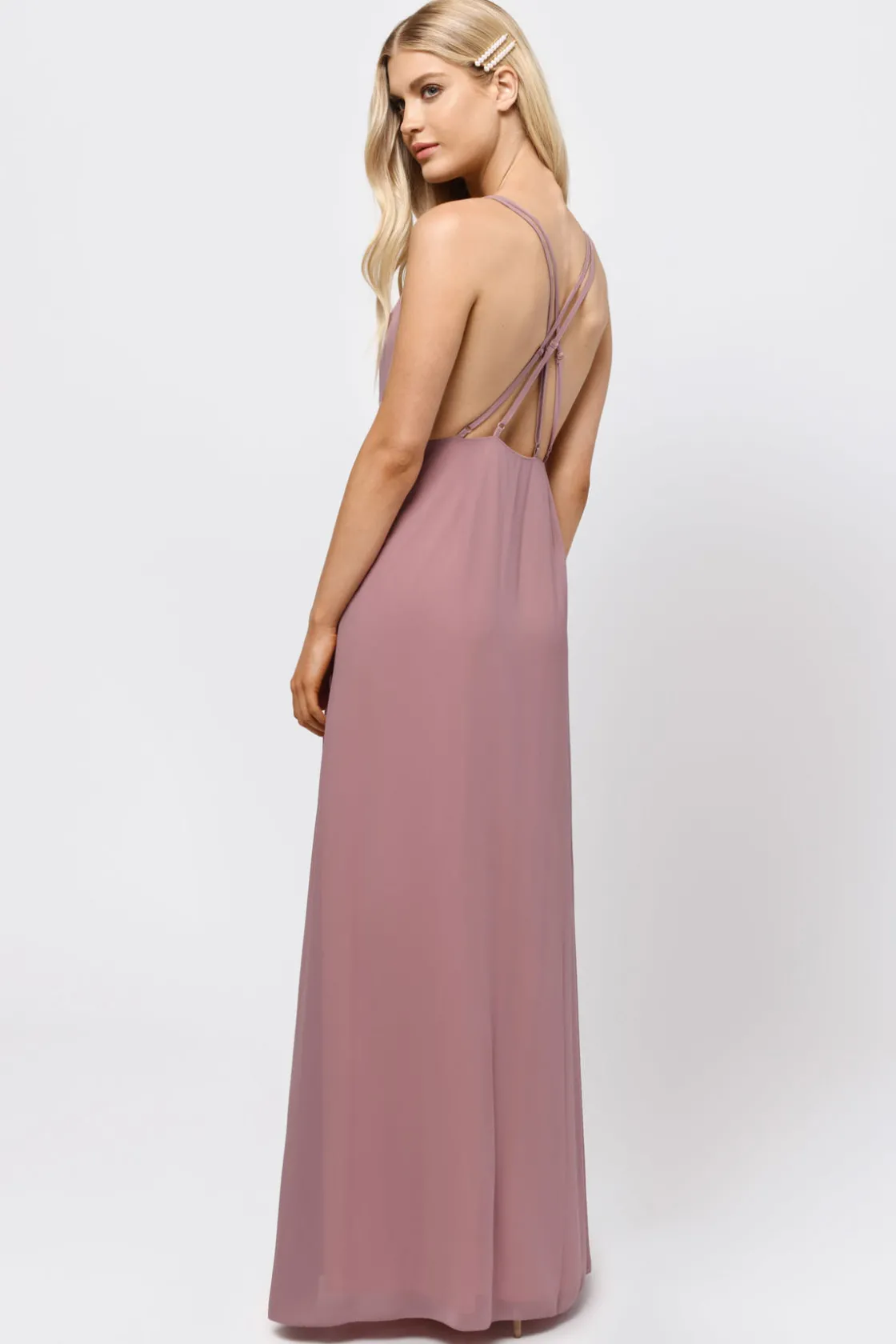 Tobi Raelyn Deep V High Slit Maxi Dress -