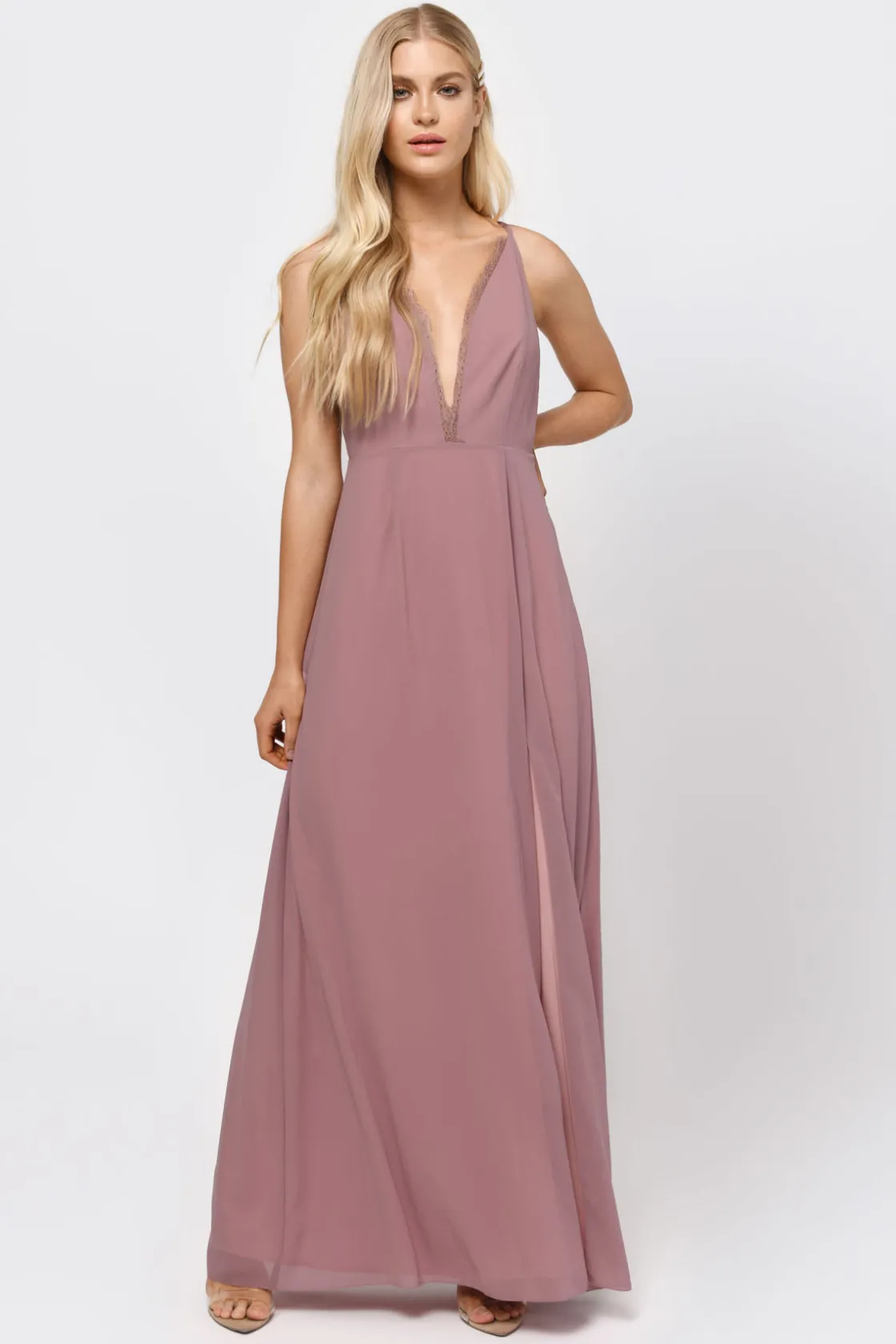 Tobi Raelyn Deep V High Slit Maxi Dress -