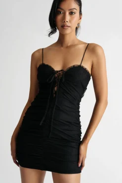 Tobi Raeya Lace Up Sweetheart Mini Dress - Black