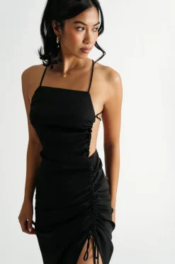 Tobi Real Romance Ruched Slit Midi Dress