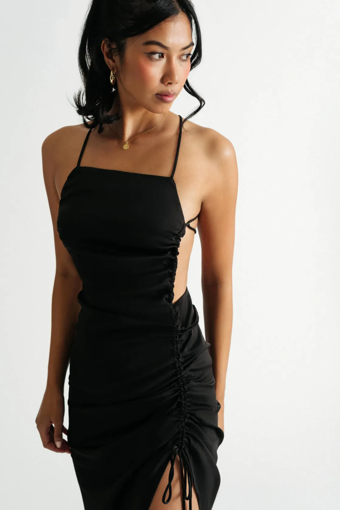 Tobi Real Romance Ruched Slit Midi Dress