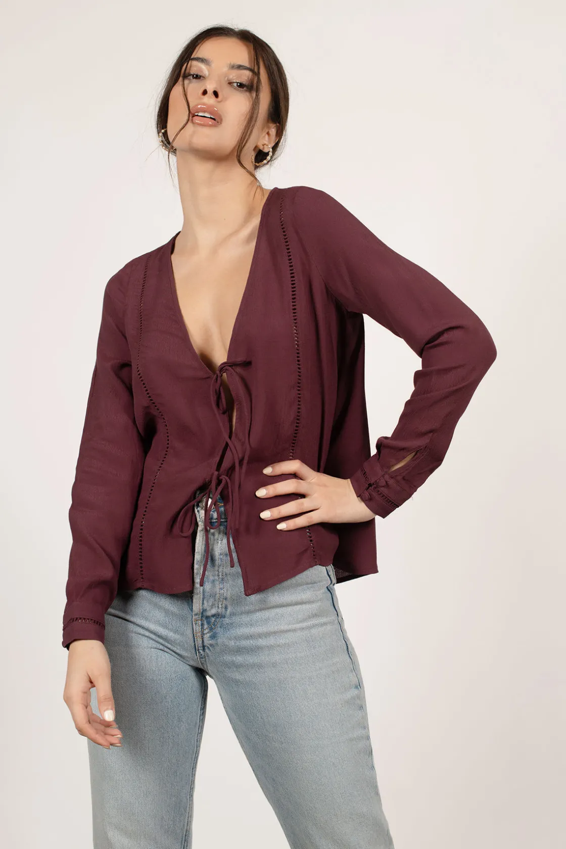 Tobi Rebecka Front Tie Blouse - Black