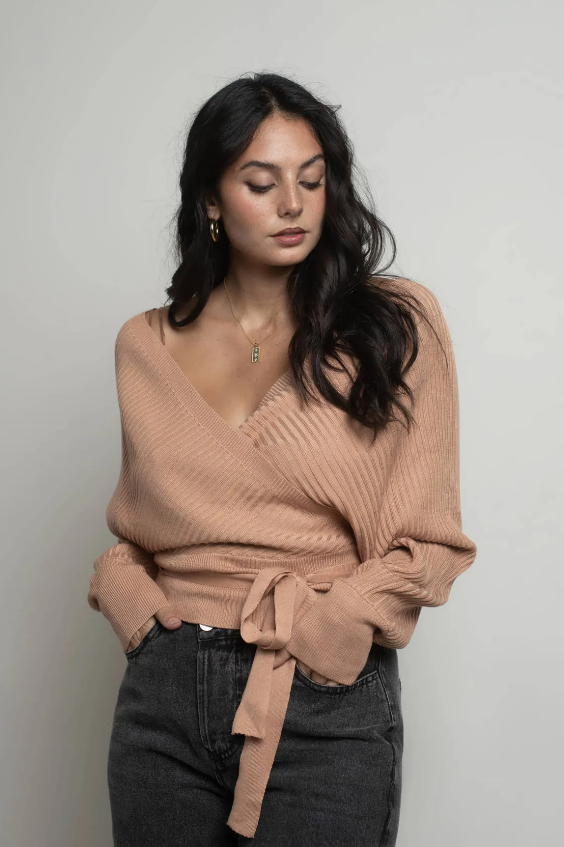 Tobi Relax Sweetie Wrap Tie Sweater - Grey