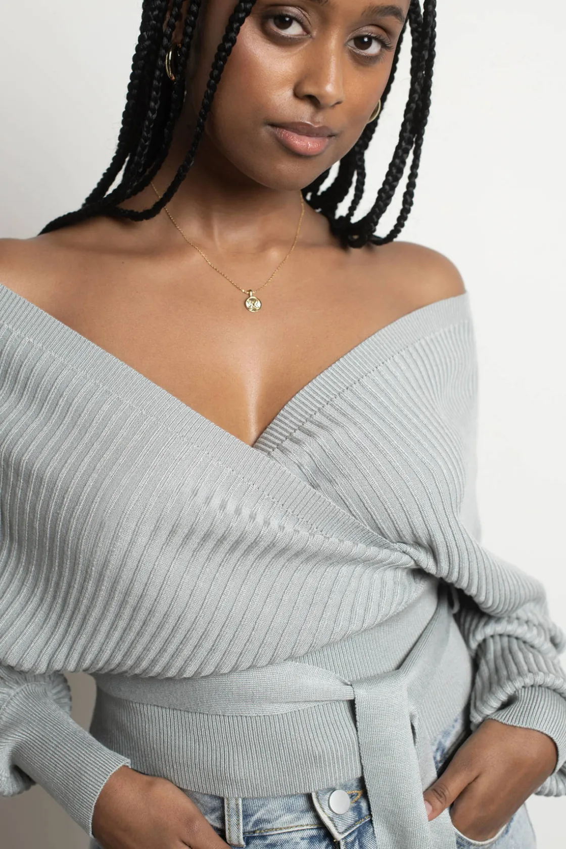 Tobi Relax Sweetie Wrap Tie Sweater - Grey