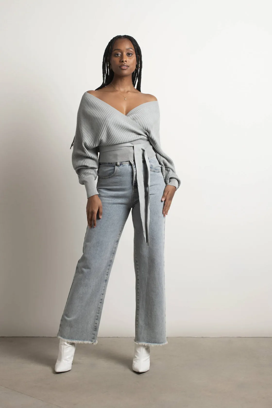 Tobi Relax Sweetie Wrap Tie Sweater - Grey