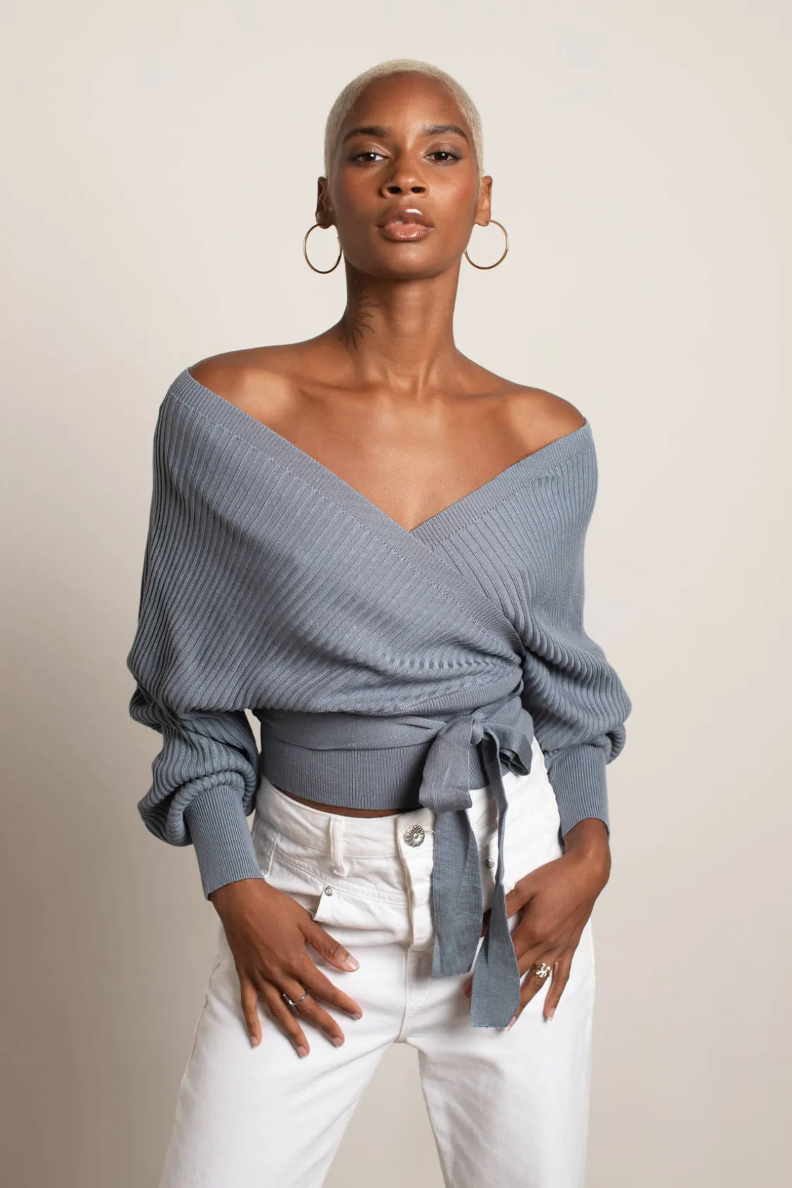 Tobi Relax Sweetie Wrap Tie Sweater - Grey