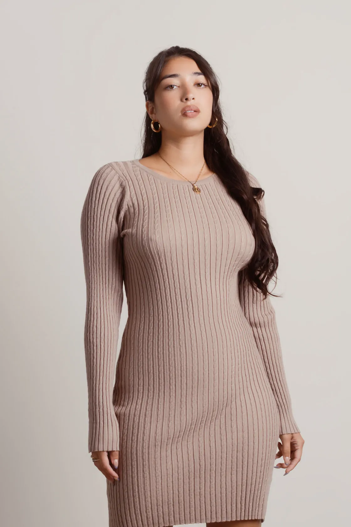 Tobi Reste Cable Knit Sweater Mini Dress -