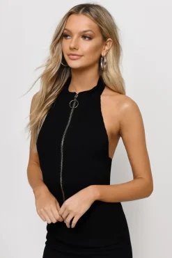 Tobi Ring Me Ribbed Knit Halter Mini Dress -