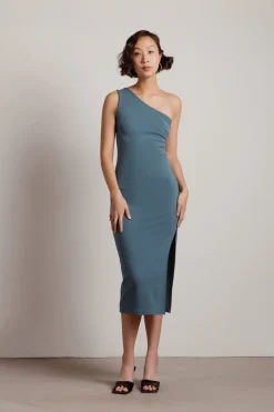 Tobi Riviera One Shoulder High Slit Midi Dress -