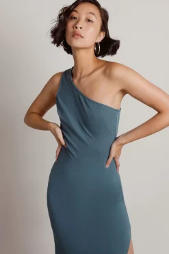 Tobi Riviera One Shoulder High Slit Midi Dress -