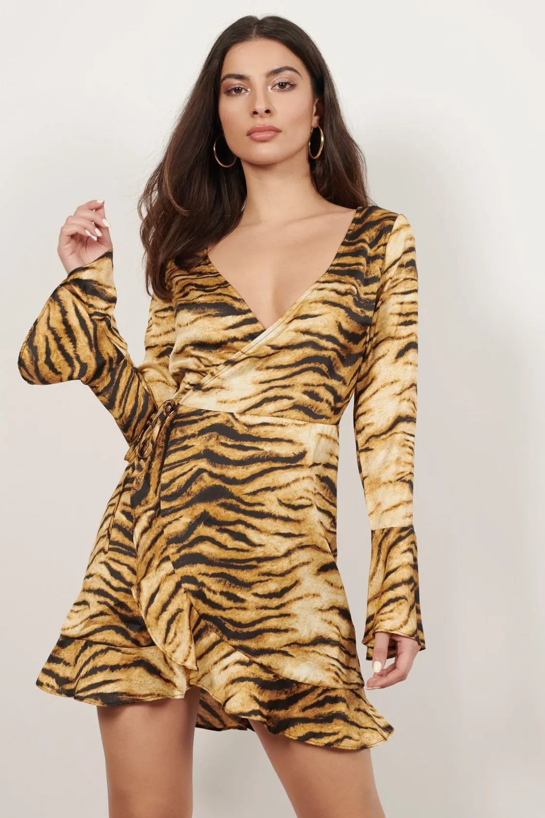 Tobi Roaring Night Tiger Print Wrap Mini Dress -
