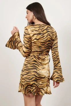 Tobi Roaring Night Tiger Print Wrap Mini Dress -