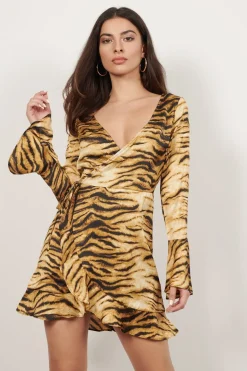 Tobi Roaring Night Tiger Print Wrap Mini Dress -