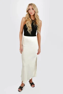 Tobi Roselynn Bias Cut Maxi Skirt With Slit Satin Maxi Skirt -