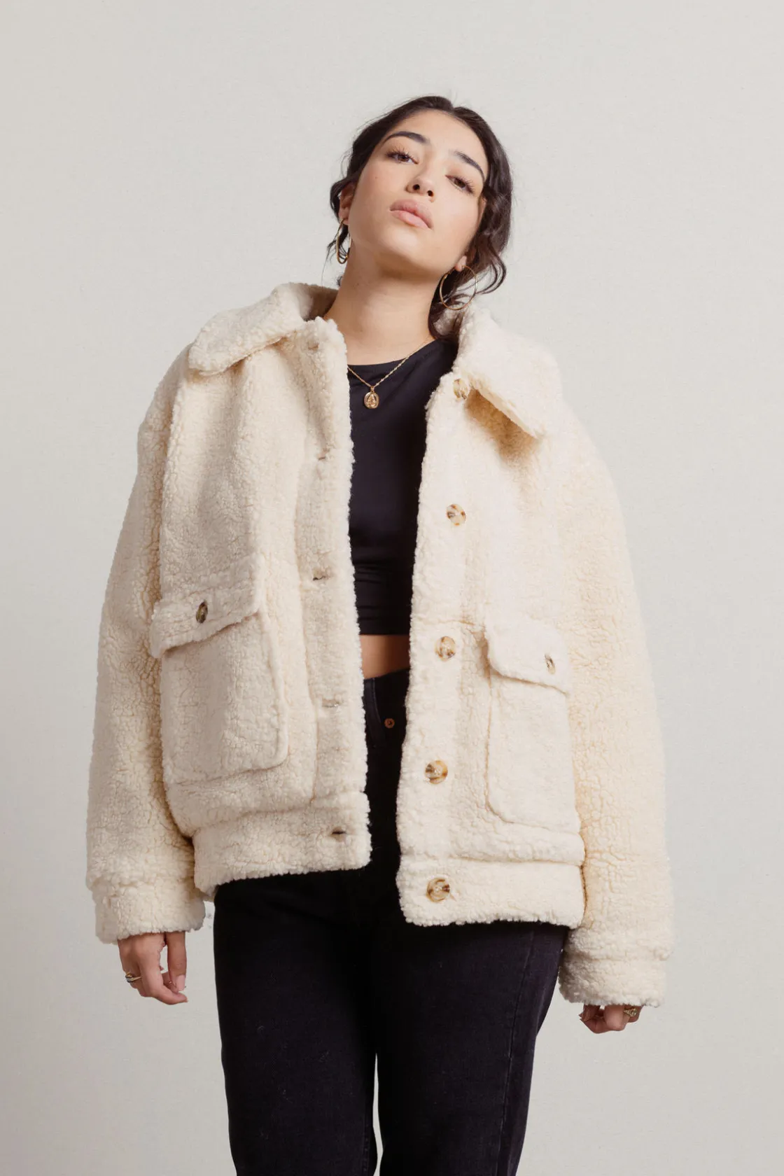 Tobi Rowan Sherpa Jacket - Ivory