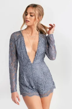Tobi Ruby Plunging Romper - Grey
