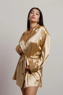 Tobi Sallie Tie Waist Satin Mini Dress -