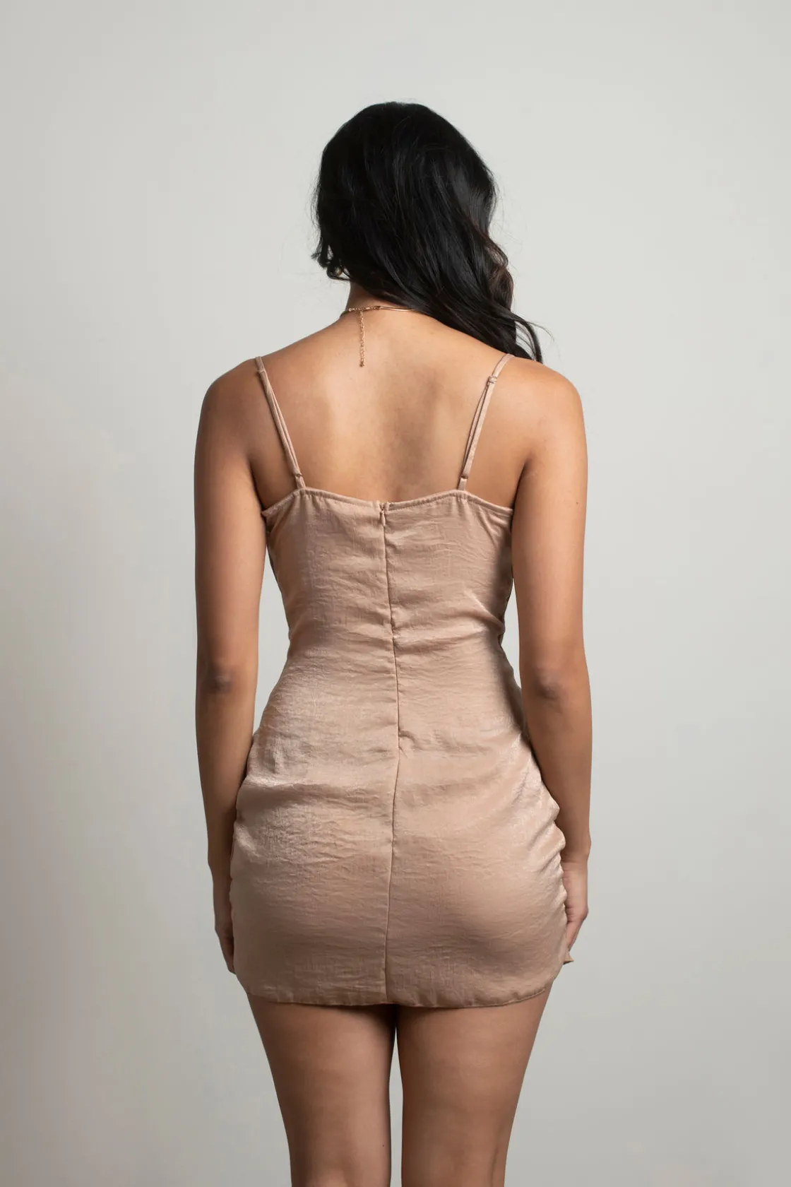 Tobi Sansa Satin Cowl Neck Mini Dress - Beige