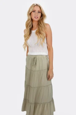 Tobi Sariyah Tiered Maxi Skirt - Clay