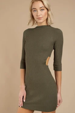 Tobi Sassy Side Ribbed Cutout Mini Dress - Olive