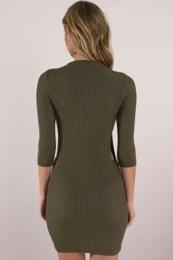 Tobi Sassy Side Ribbed Cutout Mini Dress - Olive