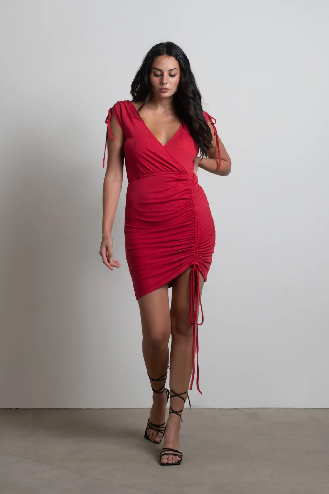 Tobi Savannah Ruched Surplice Mini Dress - Black
