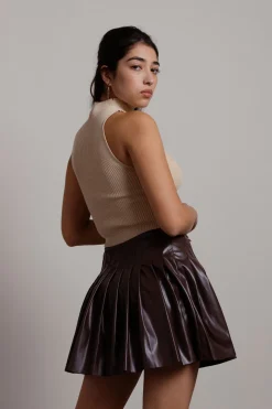 Tobi School Girl Tennis Mini Skirt - Brown