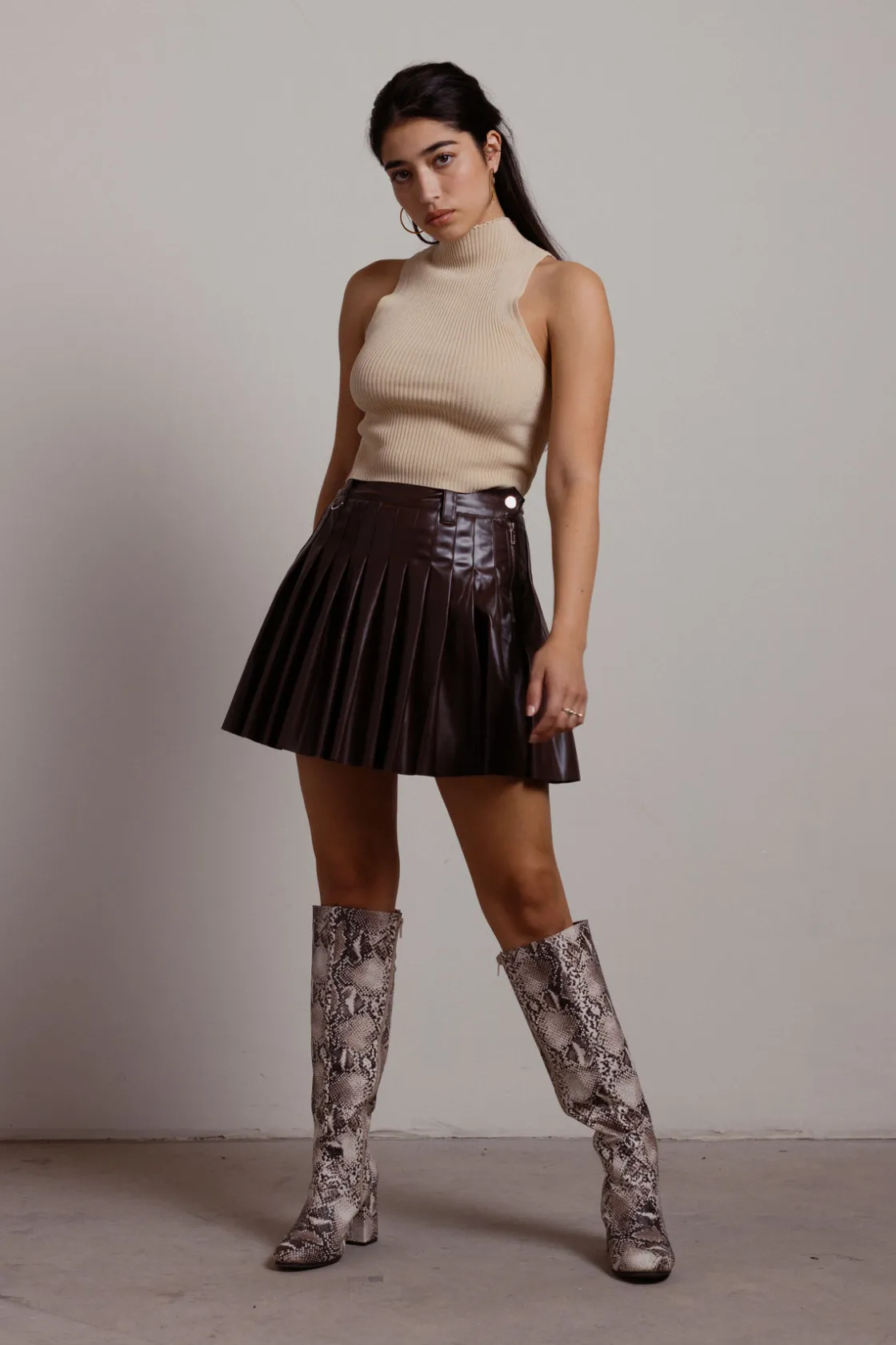 Tobi School Girl Tennis Mini Skirt - Brown