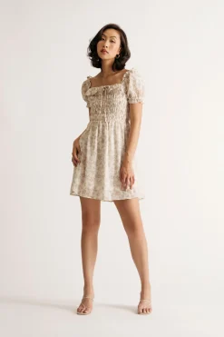 Tobi Selina Smocked Floral Mini Dress -
