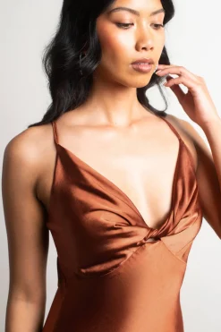 Tobi Set The Bar Satin Cami Maxi Dress - Light Gold
