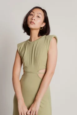 Tobi Shady Creek Padded Shoulder Cutout Maxi Dress -