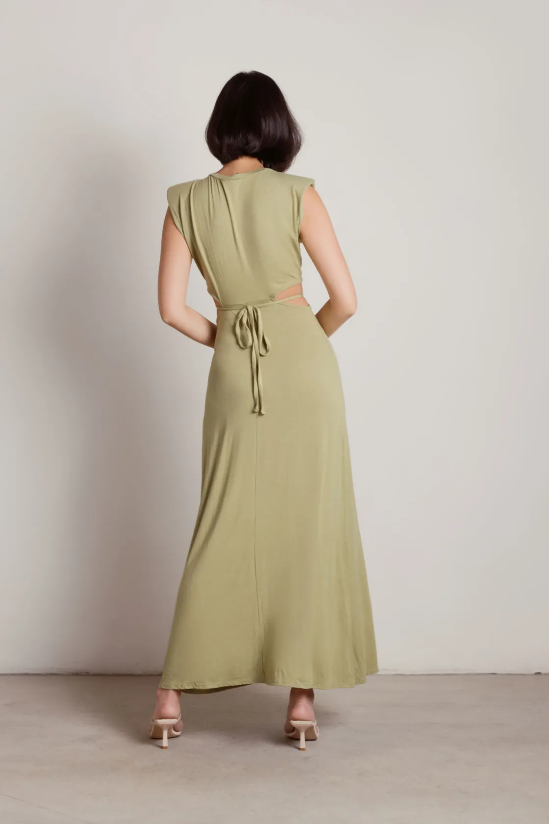 Tobi Shady Creek Padded Shoulder Cutout Maxi Dress -